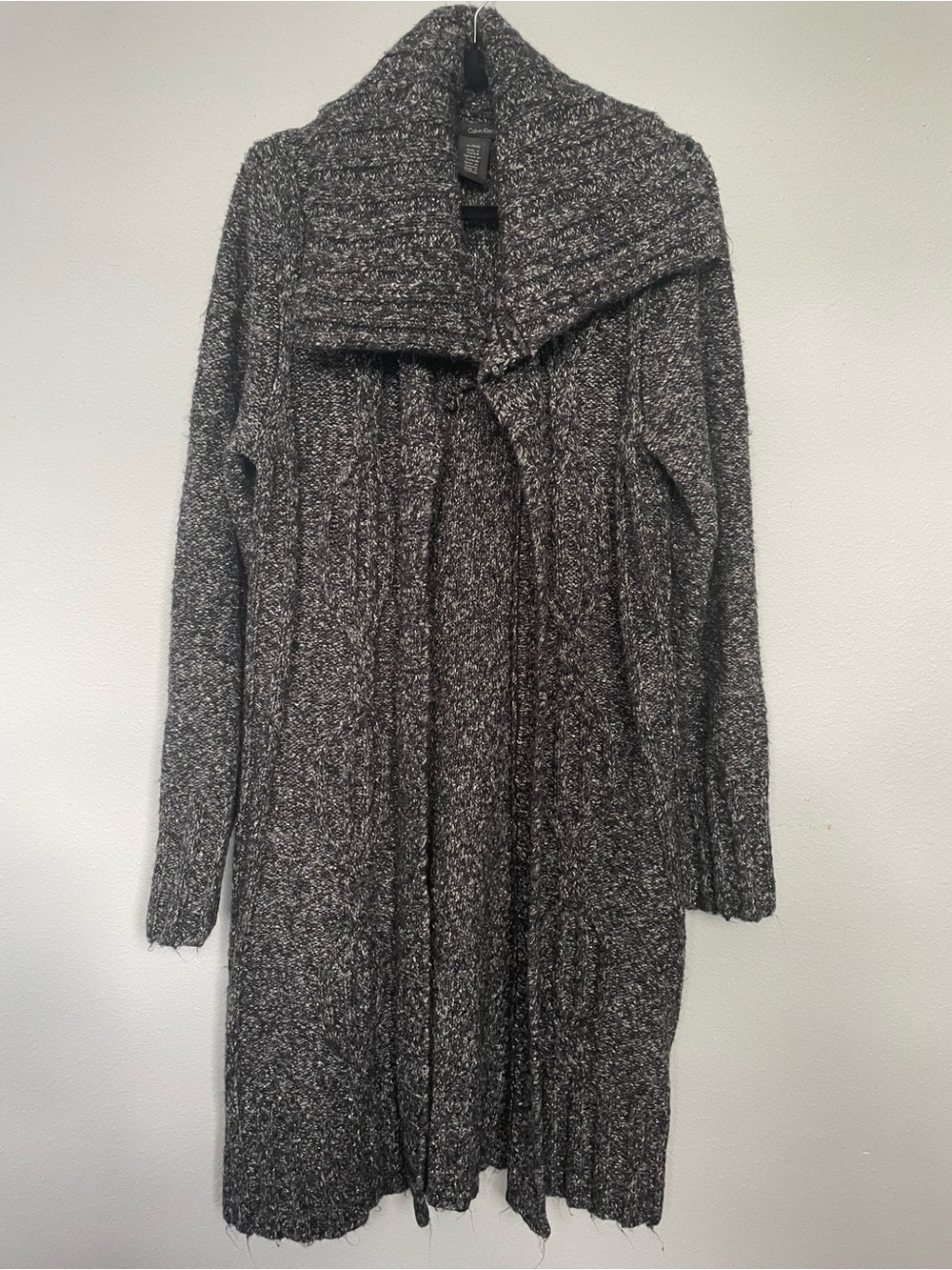 Calvin Klein Jeans Duster Cardigan Shawl Collar Long Marked Knit Grey XL